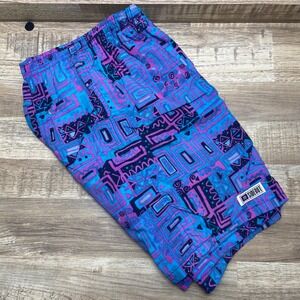 Vintage Sideout Mens XL Swim Trunks Blue Purple Geometric Tribal 90s Mesh Liner